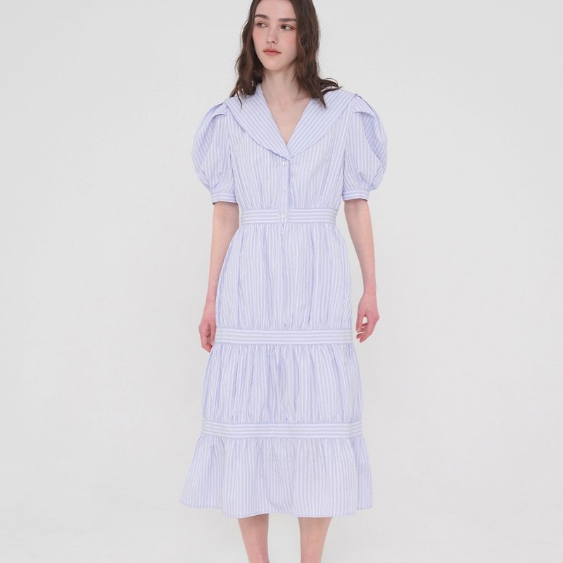Korea sisterhood, Sailor Collar One Piece - Blue - 洋裝/連身裙 - 聚酯纖維 藍色