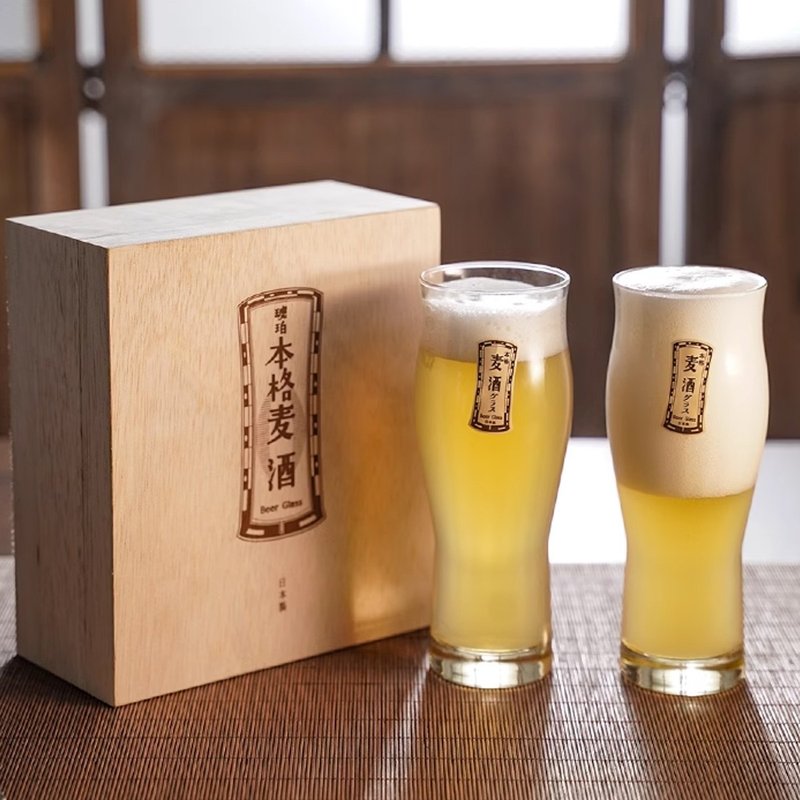 (一對價)360cc【東洋佐佐木】日本製琥珀色精酿小麥啤酒對杯禮盒 - 酒杯/酒器 - 玻璃 金色