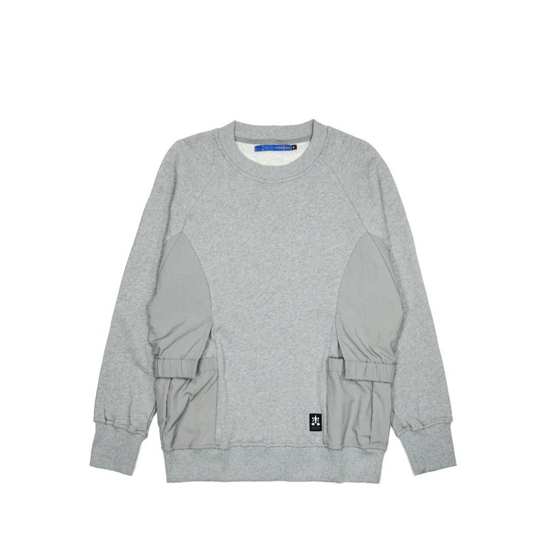 Side elastic pocket top - gray - เสื้อฮู้ด - ผ้าฝ้าย/ผ้าลินิน สีเทา