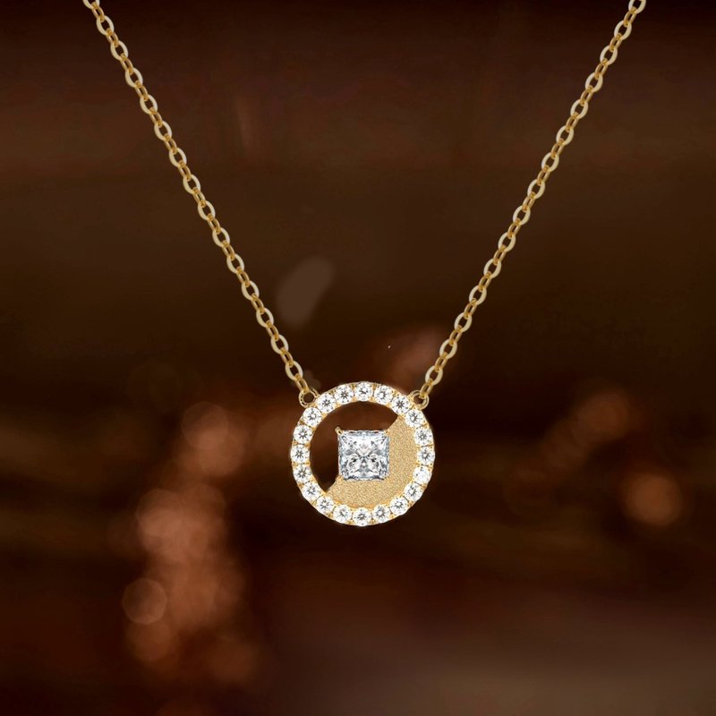 Rui Qian Fu 18k gold necklace fortune necklace cultured diamond simple high-end gift birthday gift - Necklaces - Other Materials White