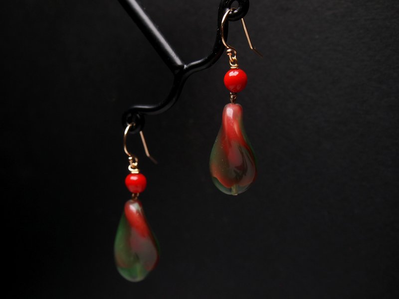 #GE0404 Murano Glass Beads Earring - Earrings & Clip-ons - Glass Red