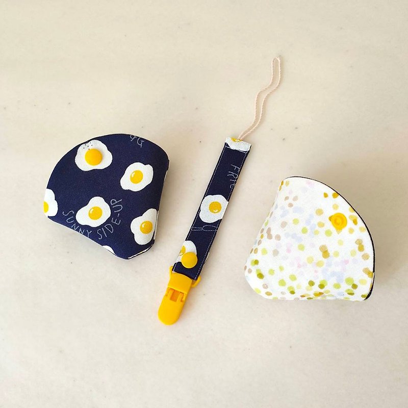 Poached Egg (Dark Blue)-2 in 1 Pacifier Clip (Pacifier Chain + Dust Sleeve) / Moon Gift - Baby Gift Sets - Cotton & Hemp Blue