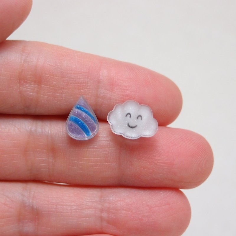Hand-made hand-painted clouds droplets asymmetrical earrings hypoallergenic needle / ear clip-on can be changed was a birthday gift graduation gift Valentine's Day gift - Earrings & Clip-ons - Acrylic 