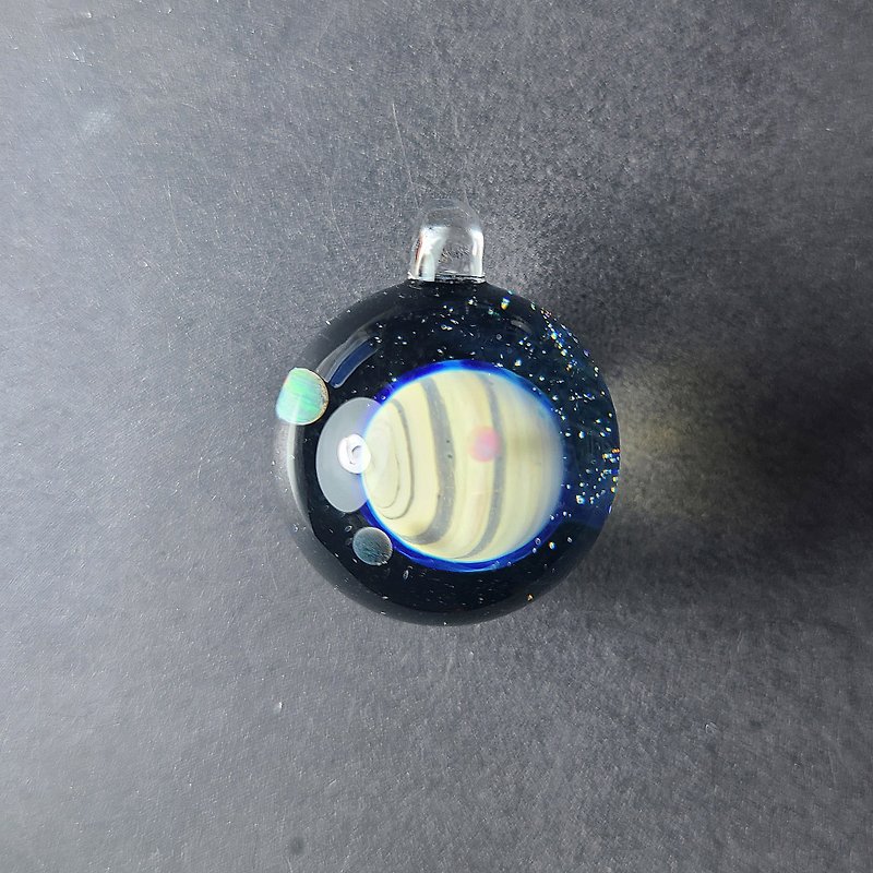 Satellite  Planets Space Handmade Lampwork Glass Pendant - Necklaces - Glass Green