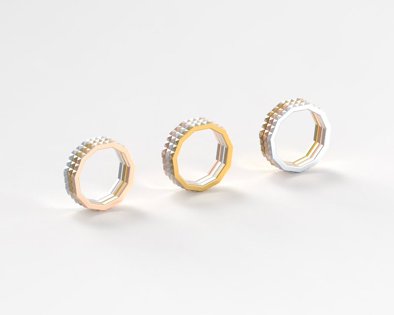 goge geometric 11-corner ring-spot men's version ring - แหวนทั่วไป - เงินแท้ 