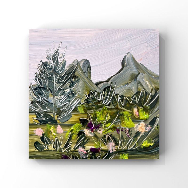 Alpine Meadow Original Art Abstract Mountain Landscape Oil Painting Wildflowers - 海報/掛畫/掛布 - 其他材質 多色