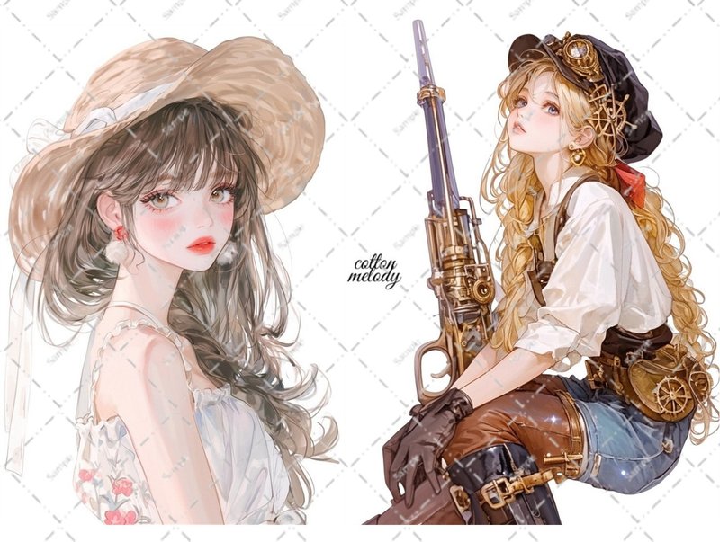 original sticker no.6596 人物ステッカー オリジナルステッカー 人物ステッカー 女の子ステッカー オリジナル人物ステッカー - 貼紙 - 紙 