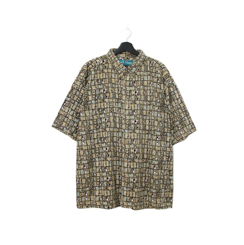 Back to Green- animal pattern shirt checkered totem dog vintage shirt - เสื้อเชิ้ตผู้ชาย - ผ้าฝ้าย/ผ้าลินิน 