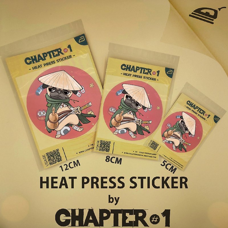 Pug Samurai Heat Press Sticker 5, 8, 12 cms - Other - Other Materials White