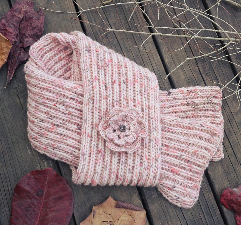 Handmade Handmade - Layered Strawberry Yogurt - Wool Scarf [Double Side Series] - Knit Scarves & Wraps - Wool Pink