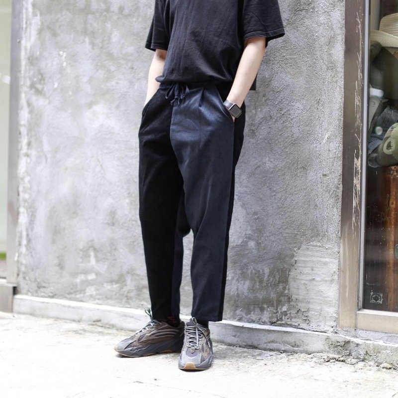 Two－tone 燈芯絨拼布悠閒褲 - 男長褲/休閒褲 - 棉．麻 黑色