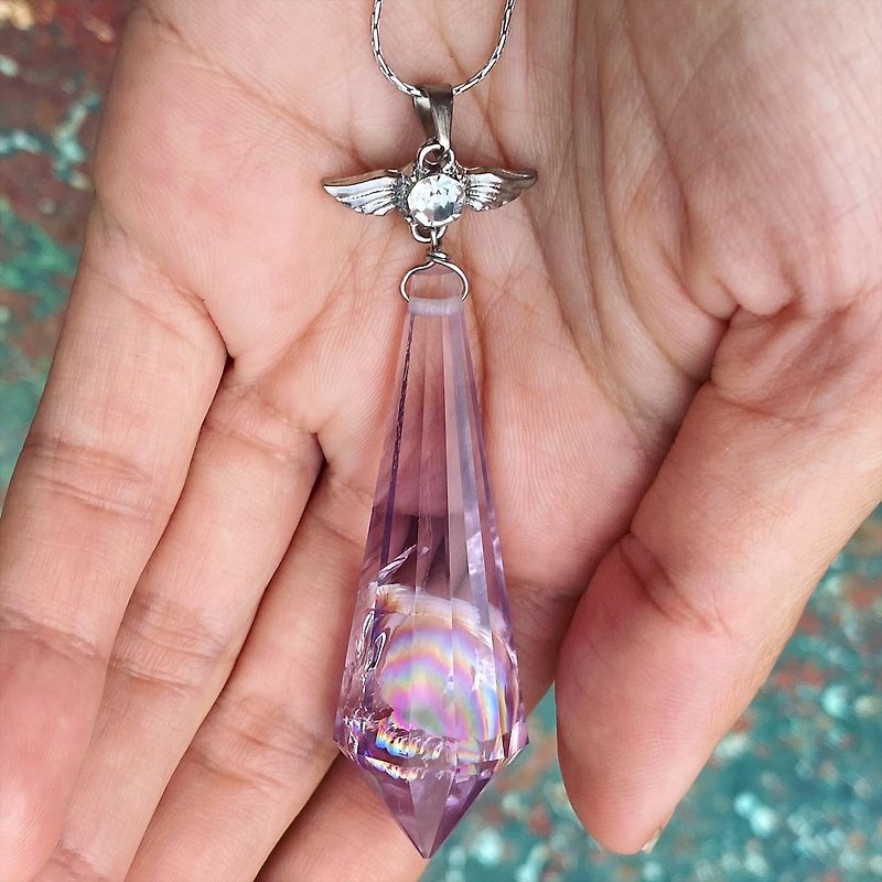 【Lost and find】Angel Rainbow Amethyst Necklace 1T102 - Necklaces - Gemstone Purple