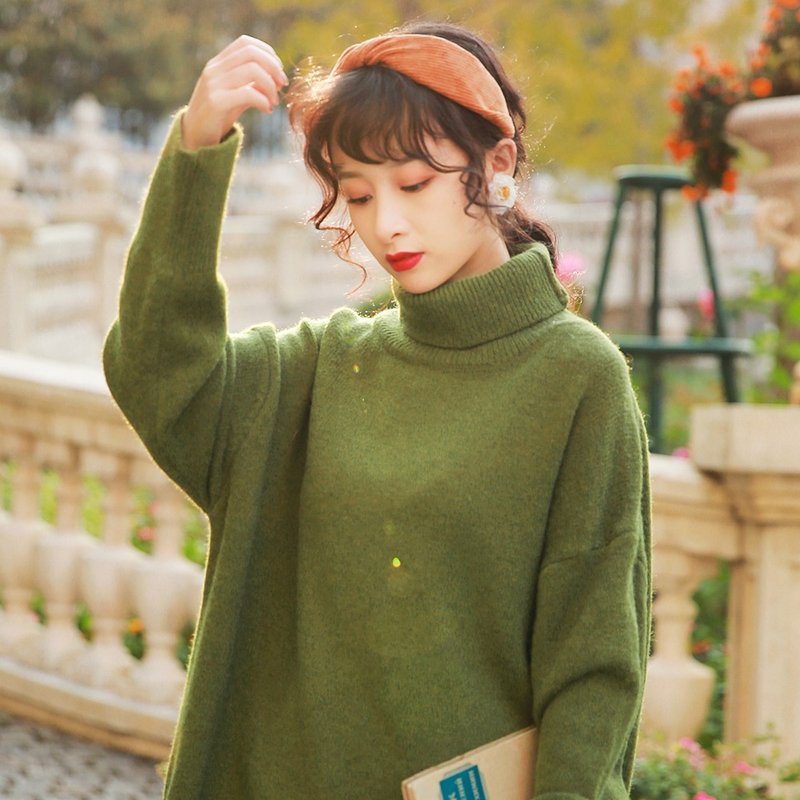 2019 autumn and winter new retro loose high-necked mid-length base sweater pullover thick sweater women 2015 - สเวตเตอร์ผู้หญิง - วัสดุอื่นๆ 