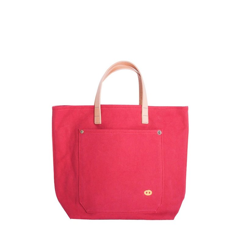 Mushroom Mogu / Canvas Handbag / My Darling (Watermelon Red) - กระเป๋าถือ - ผ้าฝ้าย/ผ้าลินิน สีแดง