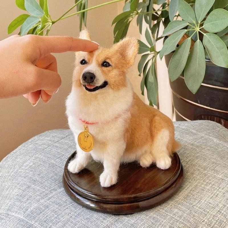 客製化逼真柯基犬羊毛氈寵物娃娃定製複刻狗狗猫咪毛小孩公仔 - 貓/狗玩具 - 羊毛 多色