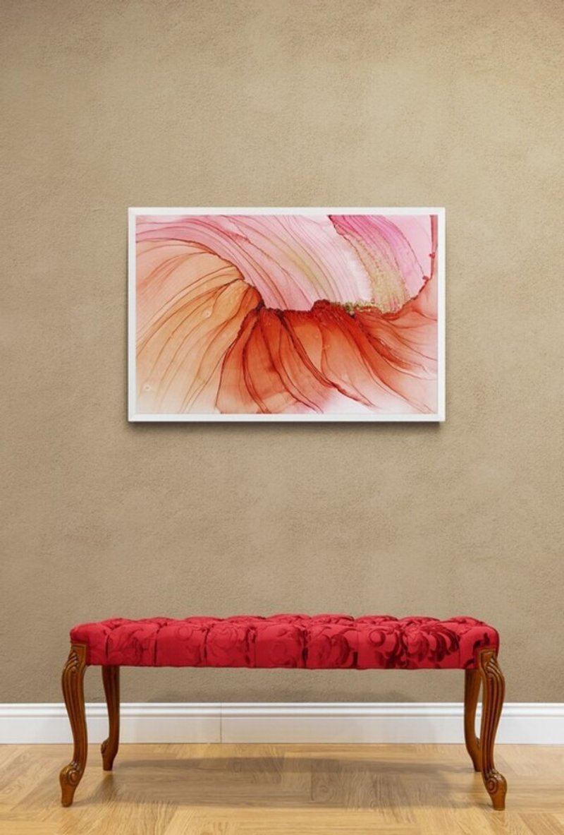 Peony Studio Texture Hanging Painting - Alcohol Ink Reproduction Painting - Red Orange Smudge 2 - โปสเตอร์ - วัสดุอื่นๆ 