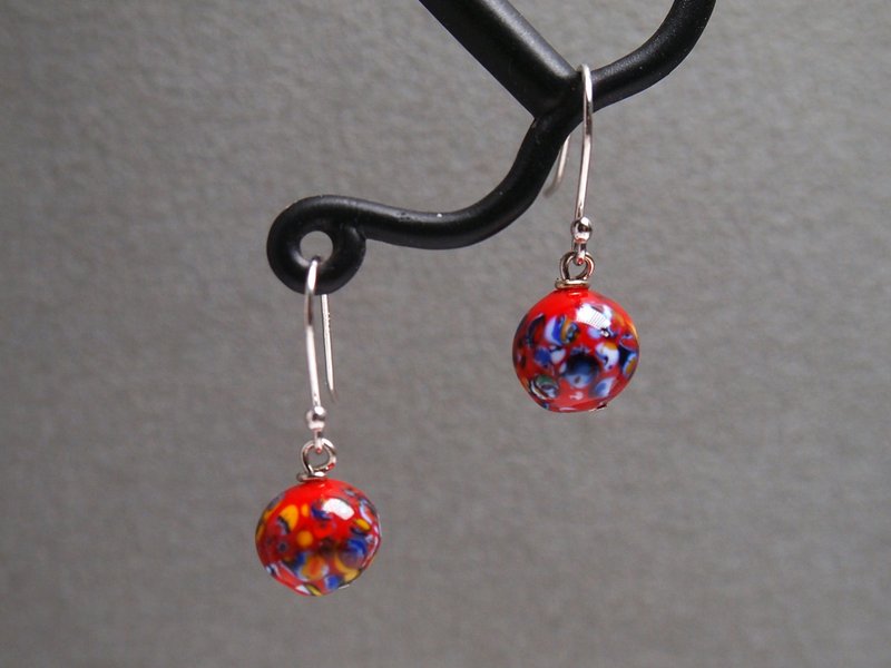 #GE0532 Murano Glass Beads Earring - ต่างหู - แก้ว สีแดง