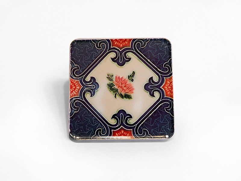 Diamond Peony / Taiwan Impression [old tile magnet coaster] - ที่รองแก้ว - โลหะ สีม่วง