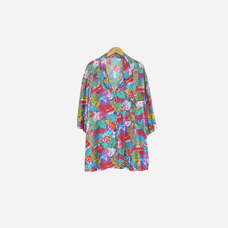 Dislocation vintage / floral print shirt no.673 vintage - เสื้อเชิ้ตผู้หญิง - ผ้าฝ้าย/ผ้าลินิน สีน้ำเงิน