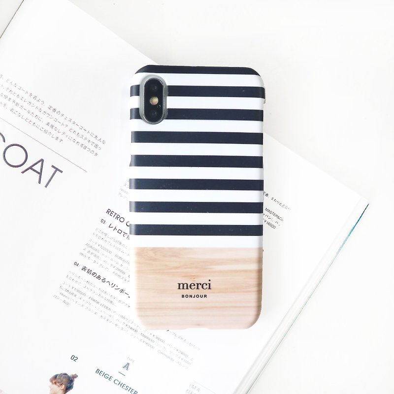 Black and white striped wood mobile phone case - Phone Cases - Plastic Black