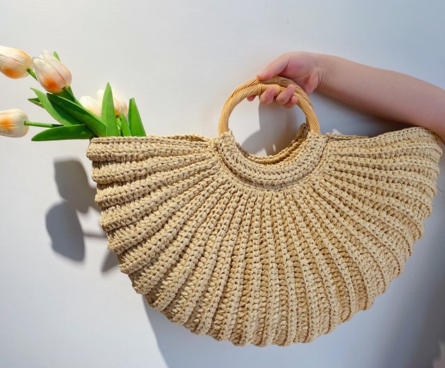 Handwoven Raffia Cotton Straw Shell Bag Shop rctstudio Handbags