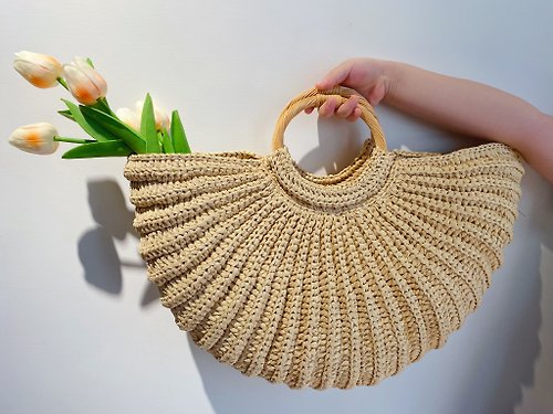Rencontre（遇見）鈎織工作室 手工編織拉菲草棉草貝殼包