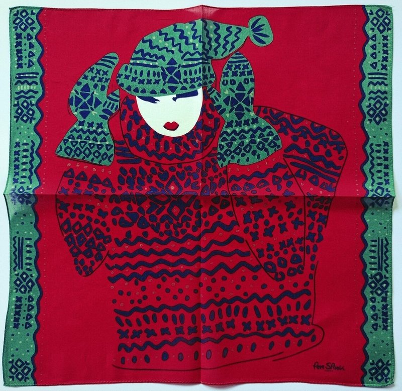 Per Spook Paris Vintage Handkerchief, 20.5 x 20 in - Festive Fashionable Winter - 絲巾 - 棉．麻 紅色