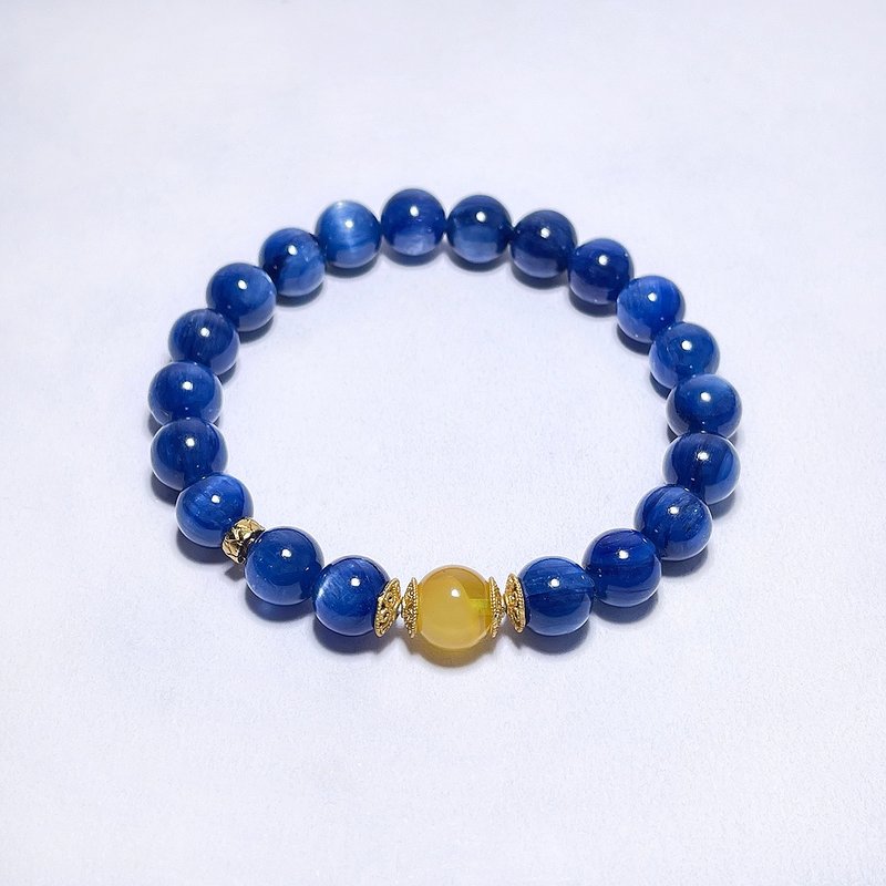 Natural mineral kyanite 8.2mm beeswax bracelet - Bracelets - Gemstone Blue