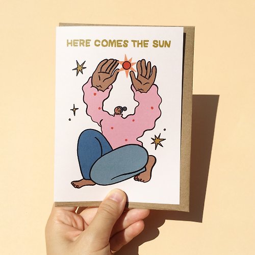 pinghattastudio Greeting Card - Here Comes The Sun Encouragement Get Well Card
