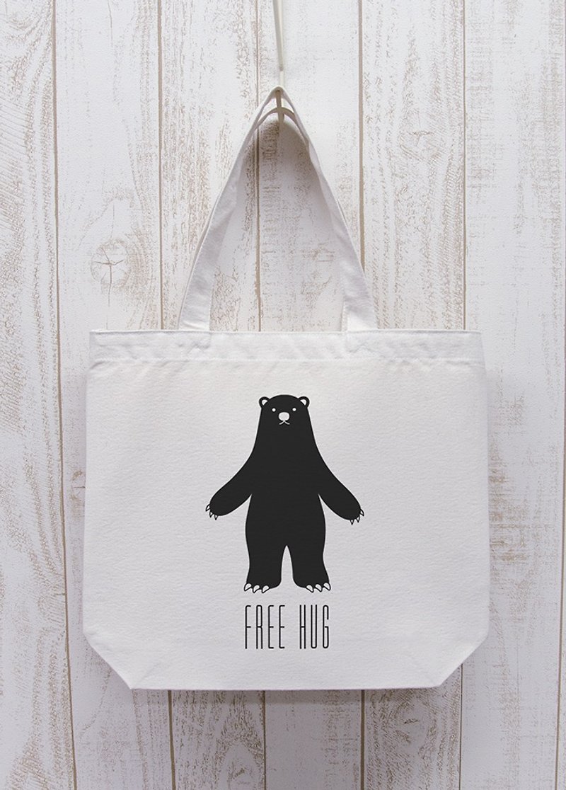 FREE HUG Black Bear Tote Natural / R014-BT-NA - อื่นๆ - ผ้าฝ้าย/ผ้าลินิน ขาว