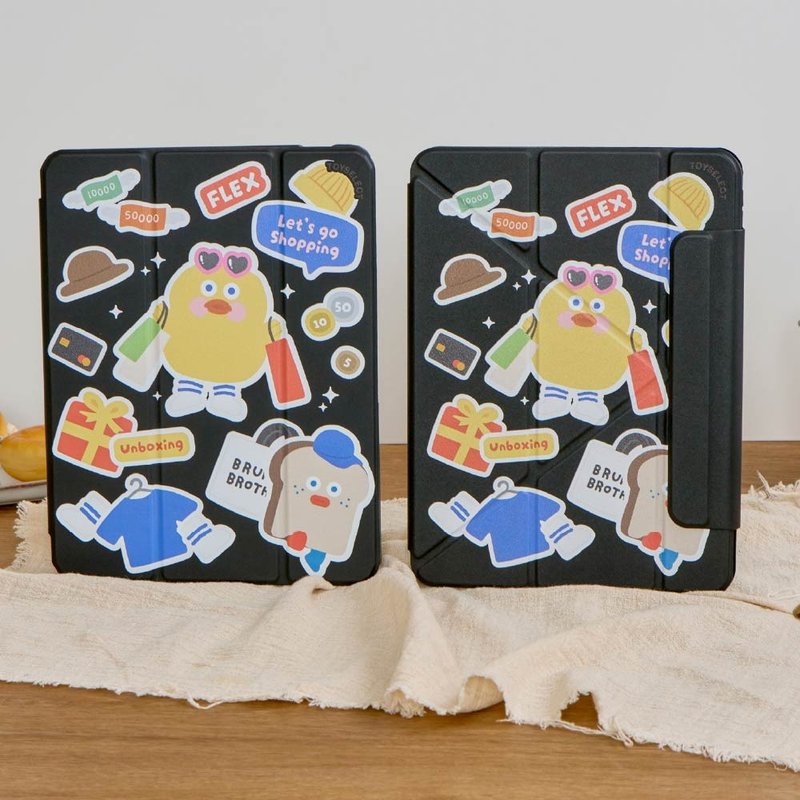 早午餐兄弟購物貼紙亂花強悍磁吸iPad三折/Y折保護殼 - 平板/電腦保護殼/保護貼 - 塑膠 多色