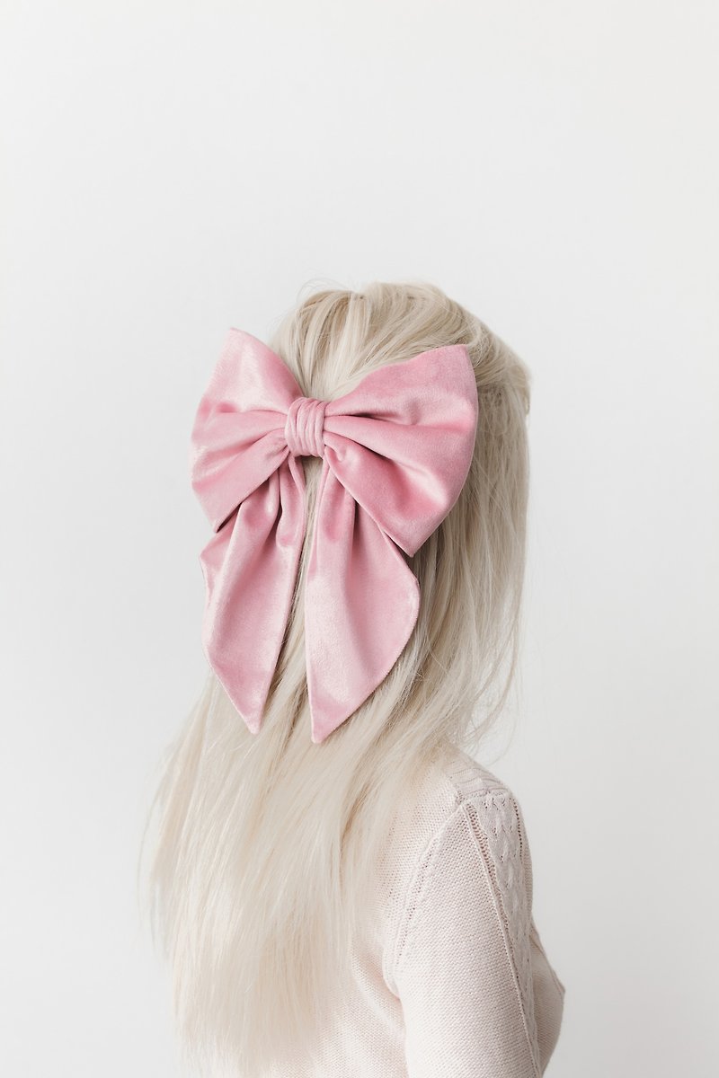 Pink Hair Bows for Ladies, Oversized Velvet Bow Adults, Big Bow Barrette Clip - เครื่องประดับผม - วัสดุอื่นๆ สึชมพู