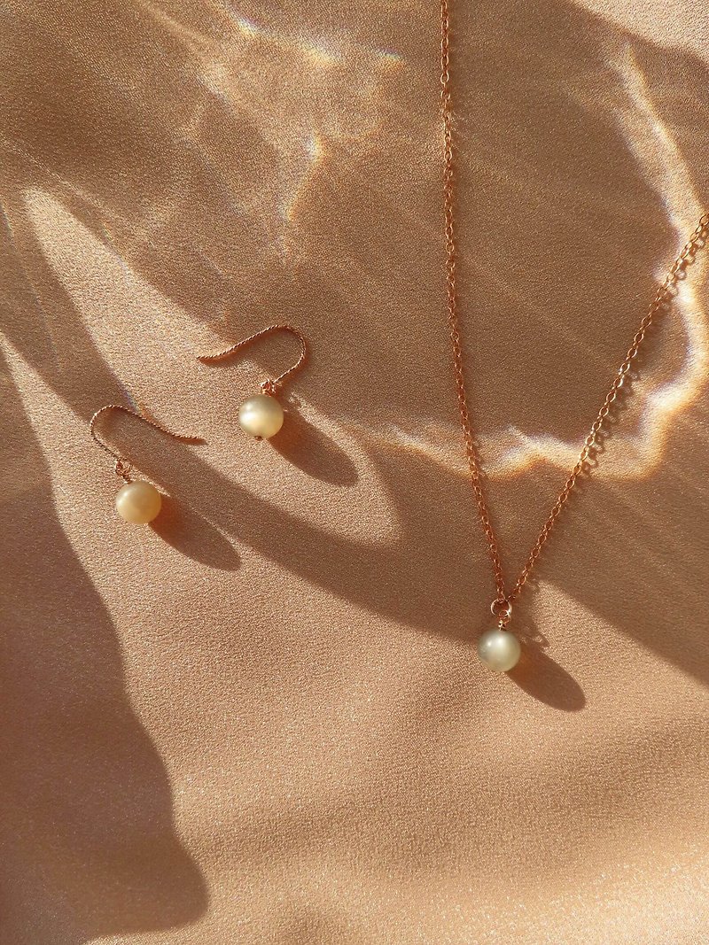 Rose Gold Grey Moon Necklace & Earrings Set - 14KGF - Necklaces - Semi-Precious Stones Gray