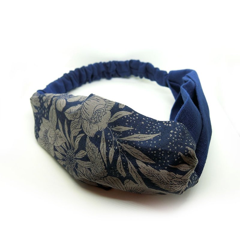 【Shell Crafts】 Kyoto limited paragraph night tranquility hair band - ที่คาดผม - ผ้าฝ้าย/ผ้าลินิน สีน้ำเงิน