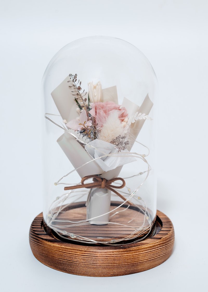Cherish Preserved Bouquet Glass Cup Night Light Milk Tea Powder Gift Choice - Dried Flowers & Bouquets - Plants & Flowers Pink