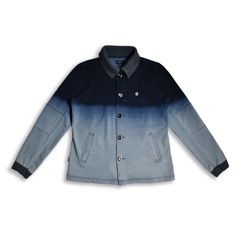 Large lapel pure cotton gradient enzyme washed cotton jacket blue - เสื้อโค้ทผู้ชาย - ผ้าฝ้าย/ผ้าลินิน สีน้ำเงิน