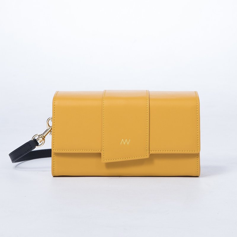 [Slight blemishes] AVA Leather Small Square Bag-Ginger Yellow - Messenger Bags & Sling Bags - Genuine Leather Yellow