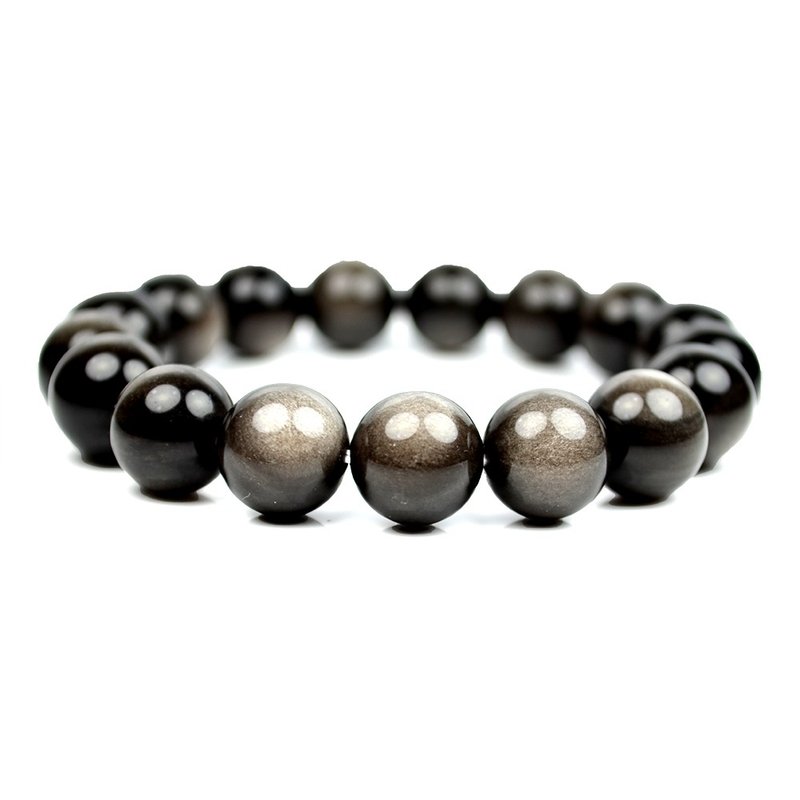 [Zhengjia Jewelry]シルバーオブシディアン石ライトシルバー石ソフトホワイトフラッシュシルバーオブシディアン ハンド ビーズ 12mm - ブレスレット - 半貴石 多色