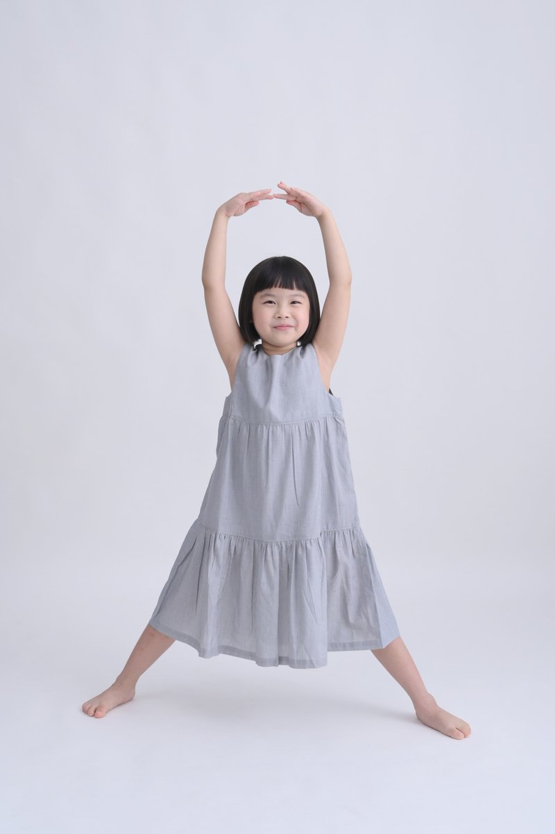 /End of Season Clearance/ Suika Cake Dress (Can be worn as a long top up to 150cm) Blue, Gray - Tops & T-Shirts - Cotton & Hemp Blue