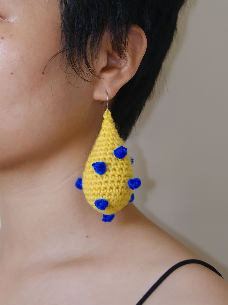 Crochet Drop Earrings - ต่างหู - ผ้าฝ้าย/ผ้าลินิน สีเหลือง