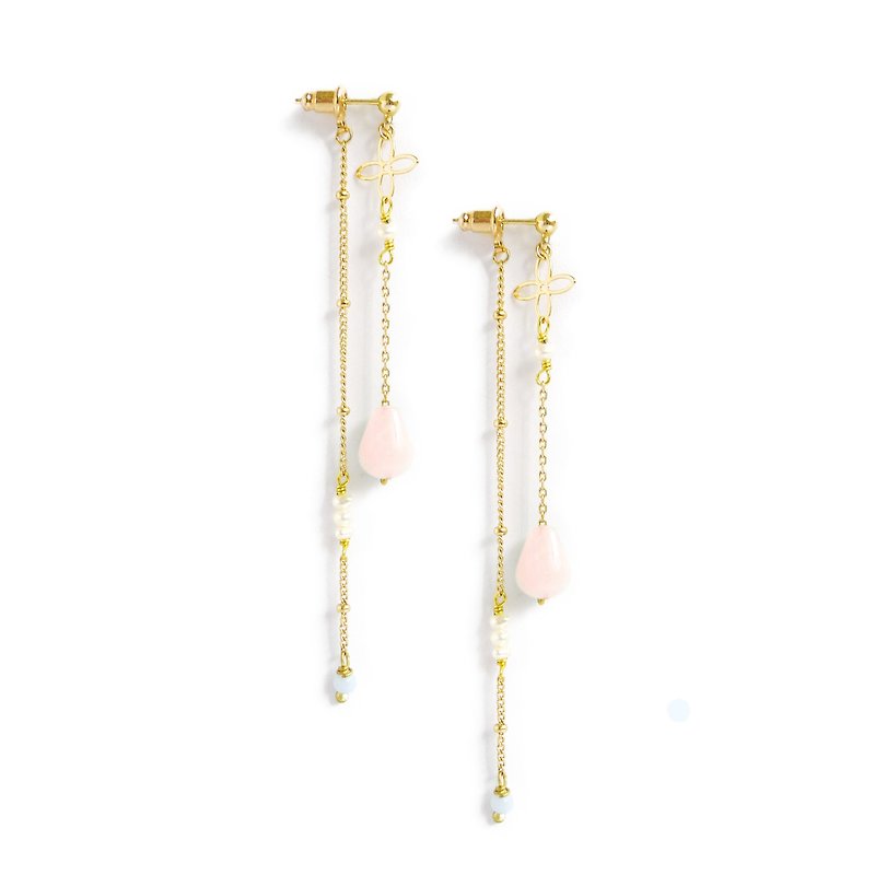 【Ficelle Fei Sha Light Jewelry】Walk with You-Pink Crystal-Two Earrings - Earrings & Clip-ons - Gemstone Pink