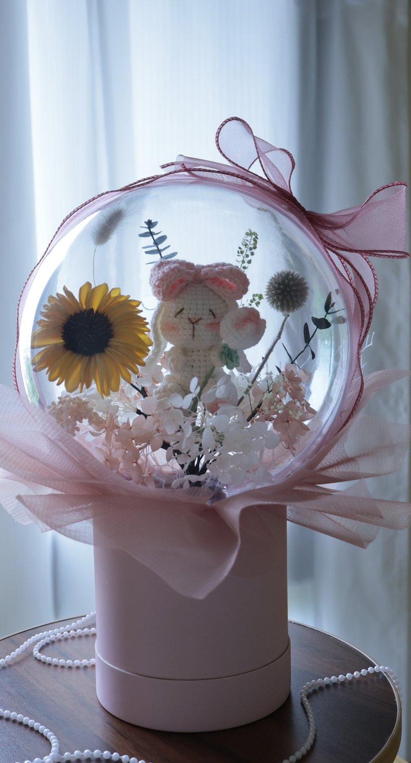 粉色垂耳兔永生花波波球抱抱桶花束 - 乾燥花/永生花 - 植物．花 