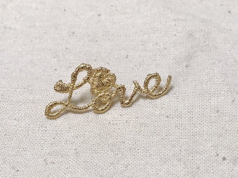 Love gold pierced earrings / Love (18k plating) earrings - Earrings & Clip-ons - Other Metals Gold
