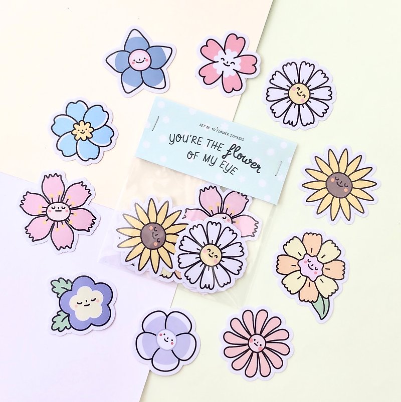 You are the Flower of my Eye Sticker Pack | Set of 10 waterproof,flower stickers - 貼紙 - 紙 多色