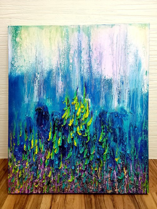 通販 送料無料  ユニークな群がる抽象的な厚い色の油絵の魚 - Silvia ショップ 絵画