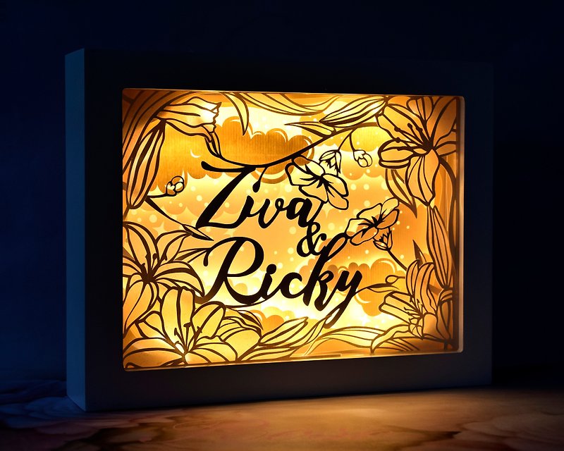 Handmade Customized Personalized LED Shadow Box Lamp, Lily Theme - Lighting - Paper Multicolor