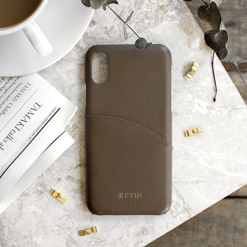 iPhone X 5.8 inch leather water-repellent phone case/mocha color (free custom engraving) - Phone Cases - Genuine Leather Khaki