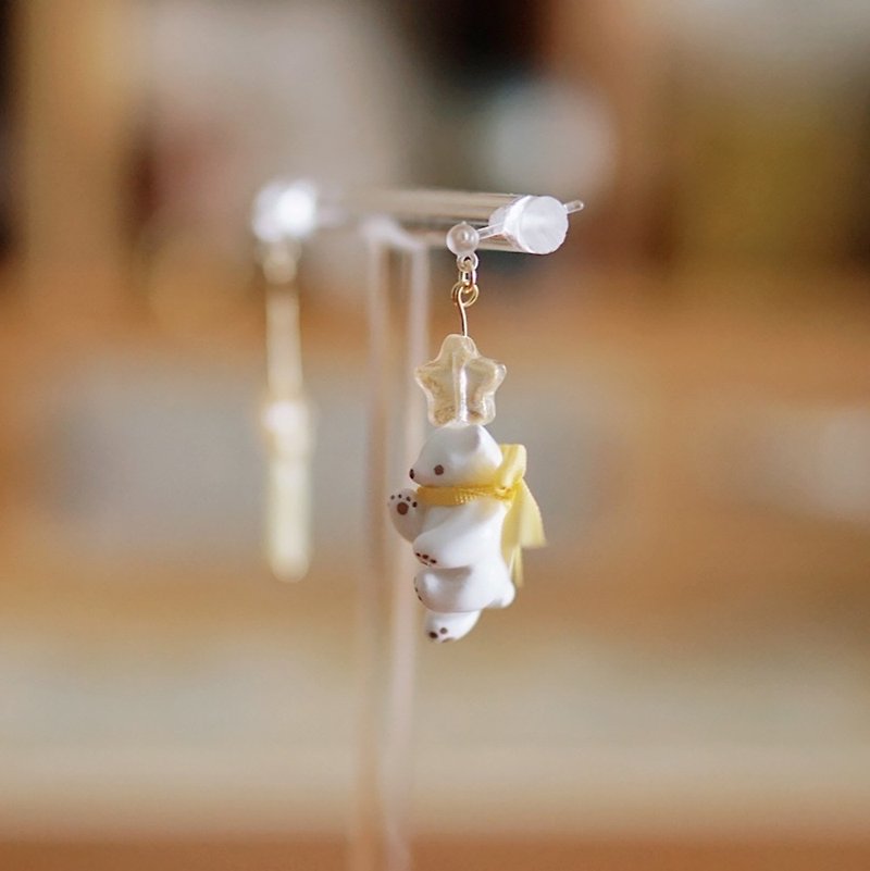 |One Horned Forest | Yellow Lucky Star-Little Bear Earrings/ Clip-On - Earrings & Clip-ons - Clay 