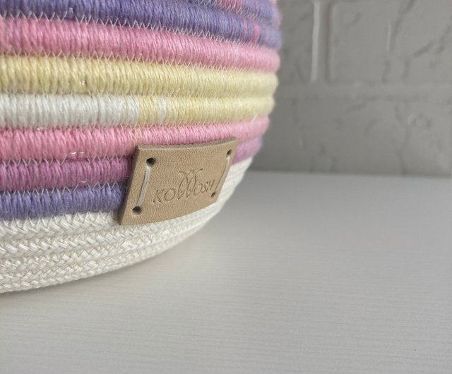 Small rope basket with lid Pastel rainbow decor Cotton rope basket with  handles - Shop KOTTOSH ART Baby Accessories - Pinkoi