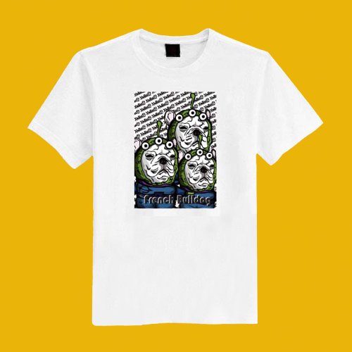 CHIC SHOP 插畫設計館 三眼仔 法鬥 狗 插畫 白 短T 衣服 T恤 情侶裝 童裝 母子裝 女裝